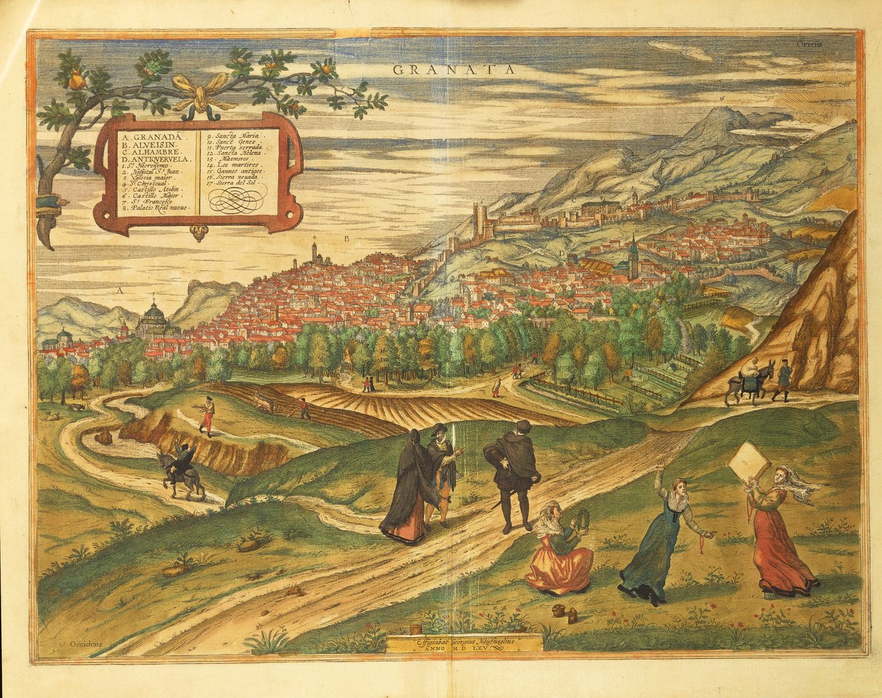 Mapa de Granada de Civitates Orbis Terrarum por Georg Braun de Georg Braun and Hogenberg Franz