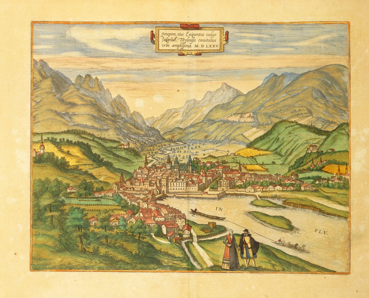 Mapa de Innsbruck de Civitates Orbis Terrarum por Georg Braun de Georg Braun and Hogenberg Franz