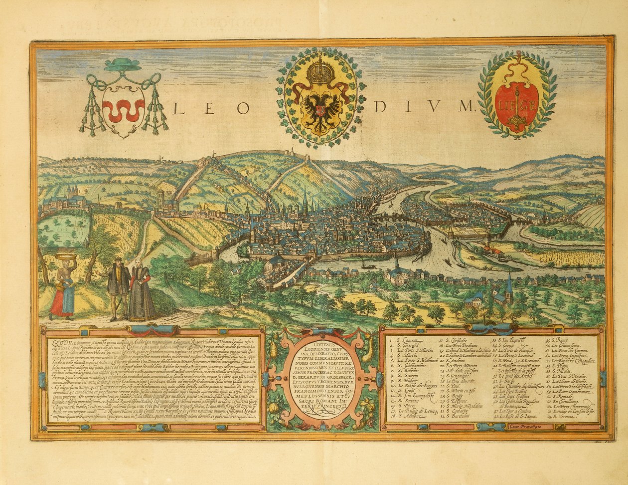 Mapa de Lieja de Civitates Orbis Terrarum por Georg Braun de Georg Braun and Hogenberg Franz