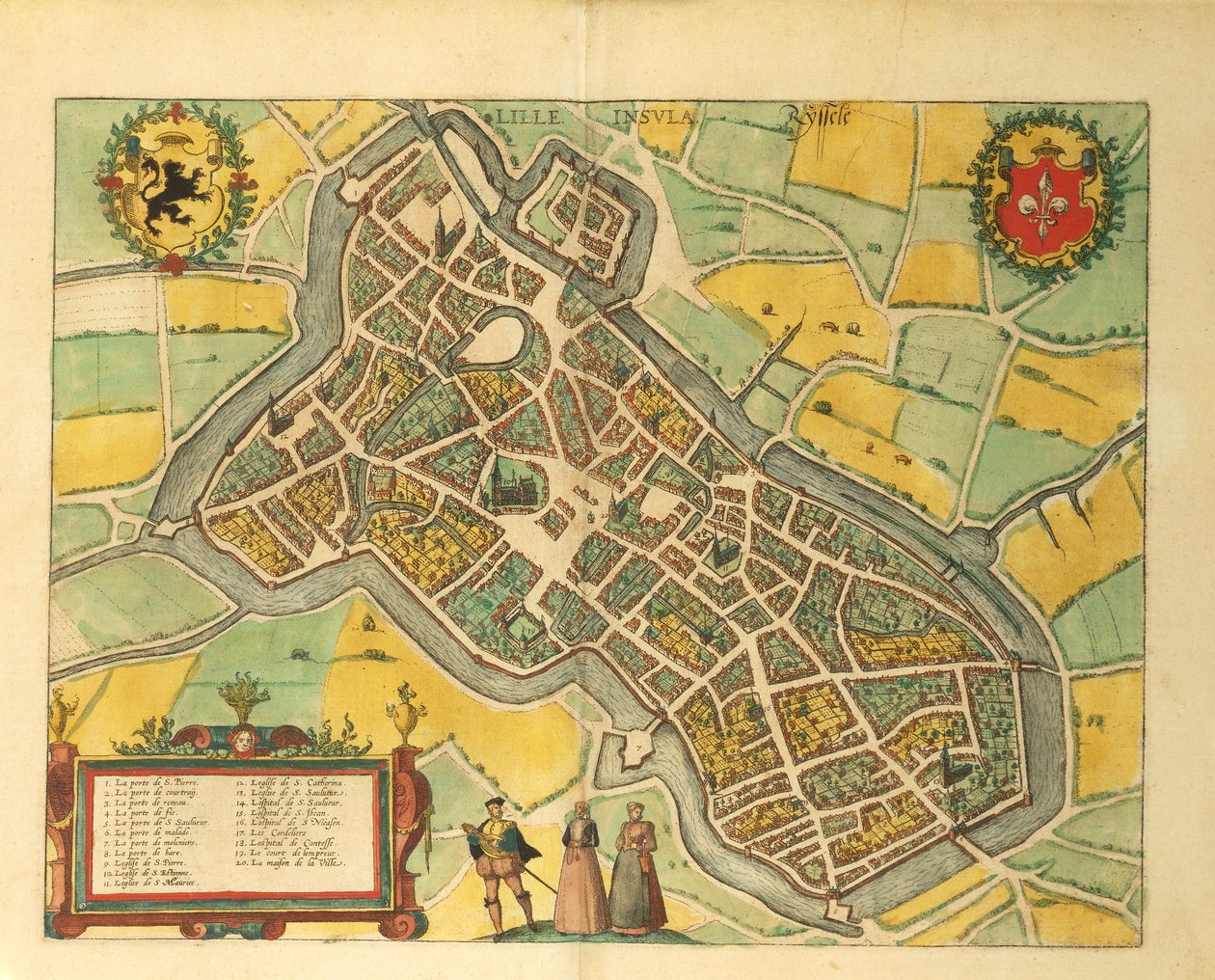 Mapa de Lille de Civitates Orbis Terrarum por Georg Braun de Georg Braun and Hogenberg Franz