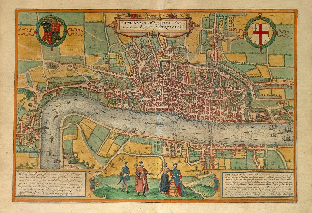 Mapa de Londres de Civitates Orbis Terrarum de Georg Braun and Hogenberg Franz