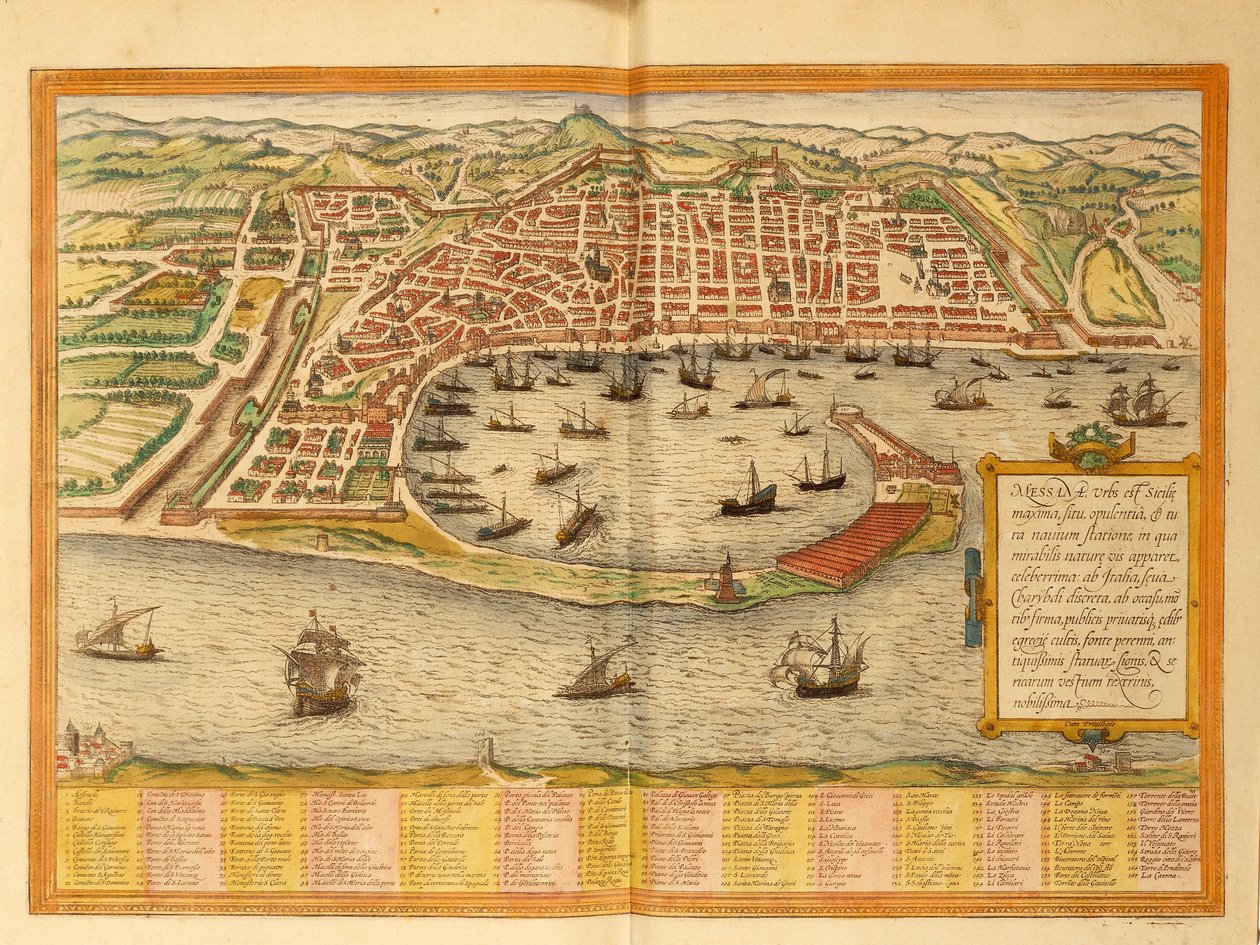 Mapa de Messina de Civitates Orbis Terrarum por Georg Braun de Georg Braun and Hogenberg Franz
