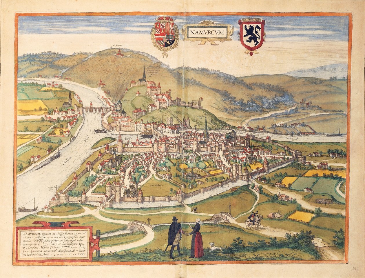 Mapa de Namur de Civitates Orbis Terrarum por Georg Braun de Georg Braun and Hogenberg Franz