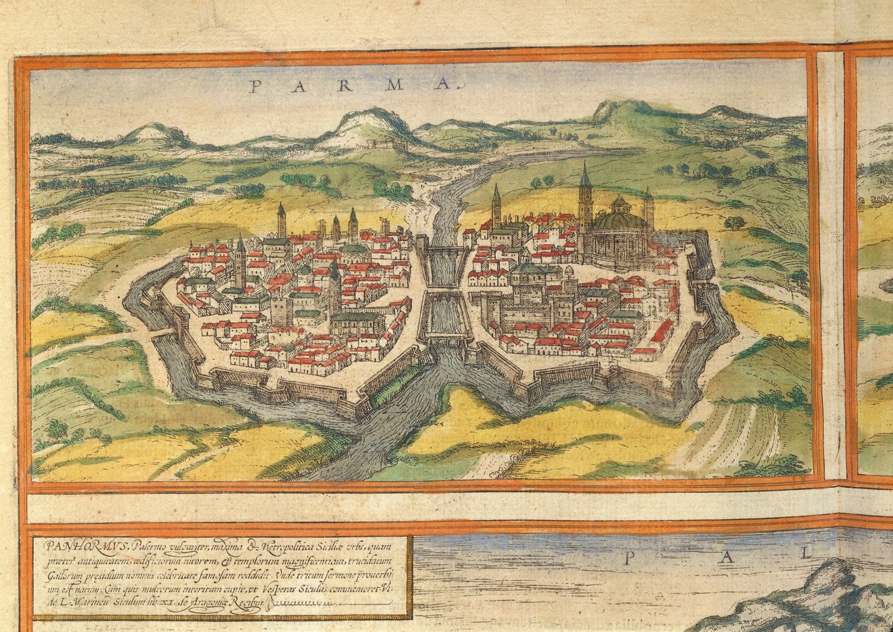 Mapa de Parma del Civitates Orbis Terrarum de Georg Braun de Georg Braun and Hogenberg Franz