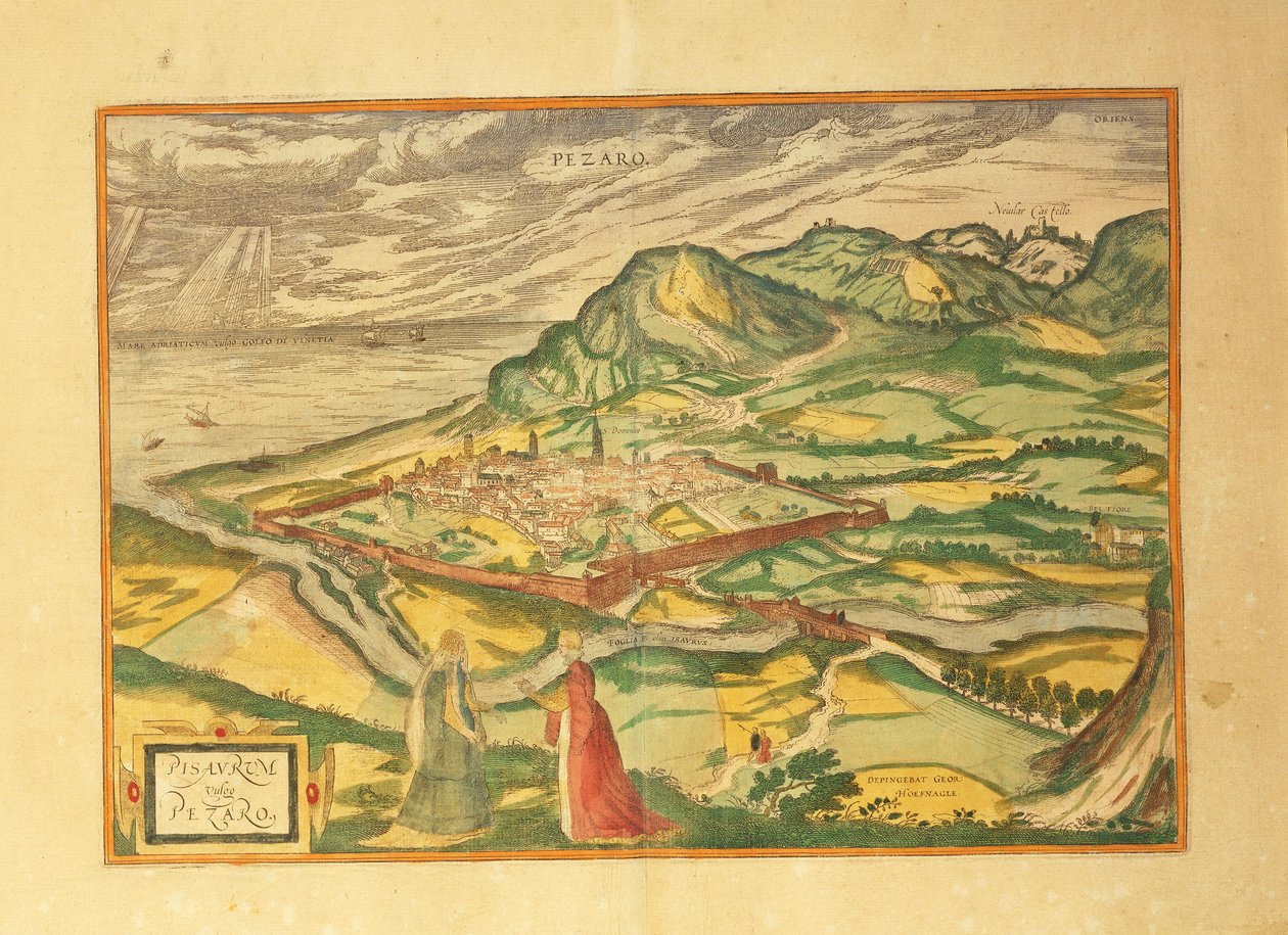 Mapa de Pesaro del Civitates Orbis Terrarum de Georg Braun de Georg Braun and Hogenberg Franz