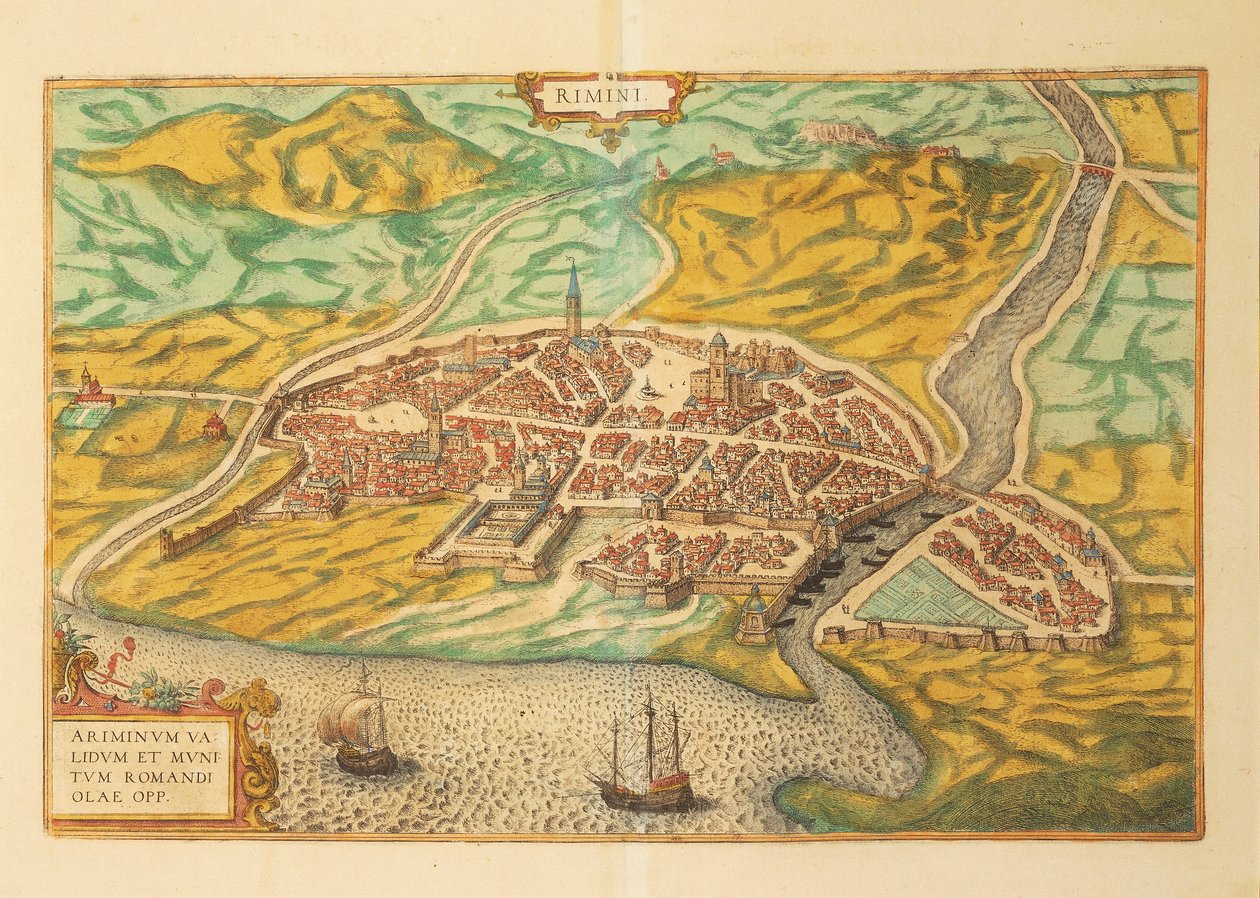 Mapa de Rímini de Civitates Orbis Terrarum de Georg Braun and Hogenberg Franz