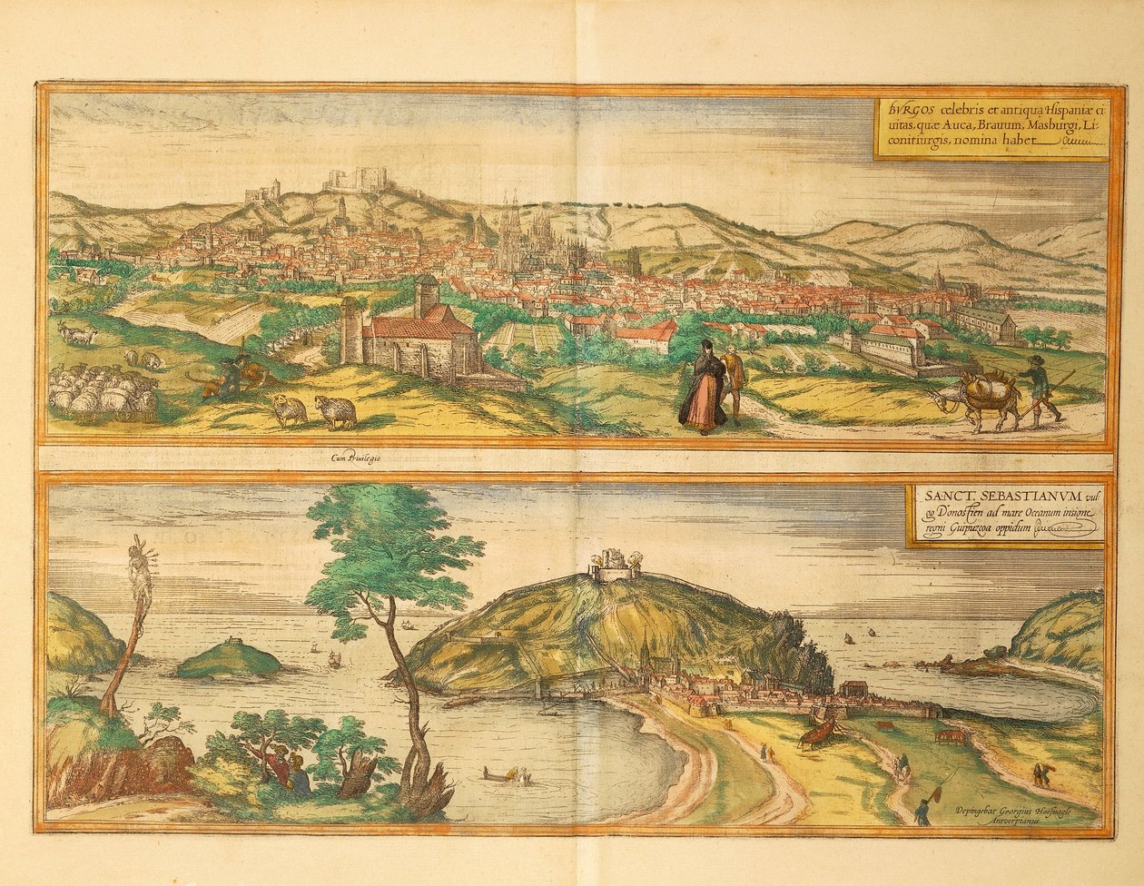 Mapa de San Sebastián y Burgos del Civitates Orbis Terrarum de Georg Braun de Georg Braun and Hogenberg Franz