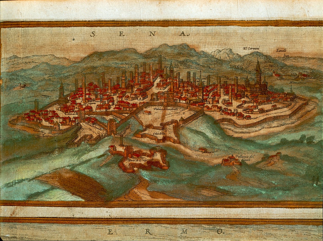 Mapa de Siena de Civitates Orbis Terrarum de Georg Braun and Hogenberg Franz