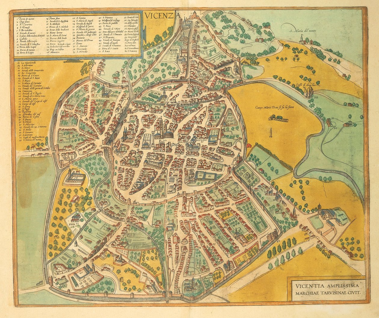 Mapa de Vicenza de Civitates Orbis Terrarum por Georg Braun de Georg Braun and Hogenberg Franz