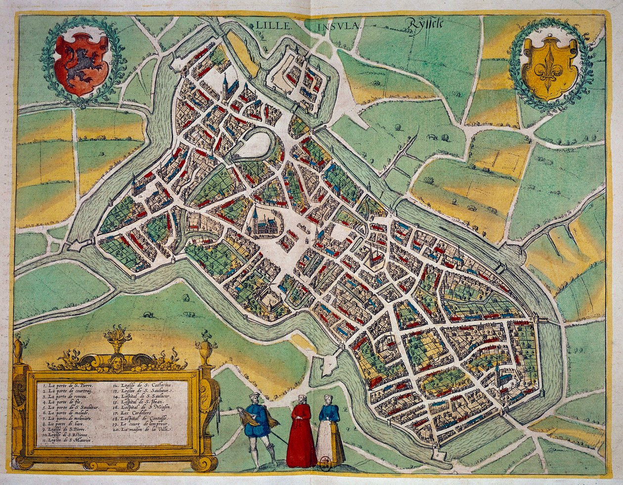 Mapa de la ciudad de Lille de “Civitates Orbis Terrarum” por Georg Braun (1541-1622) y Frans Hogenberg (1535-1590) Alrededor de 1572-1617. París, B.N. de Georg Braun and Hogenberg Franz