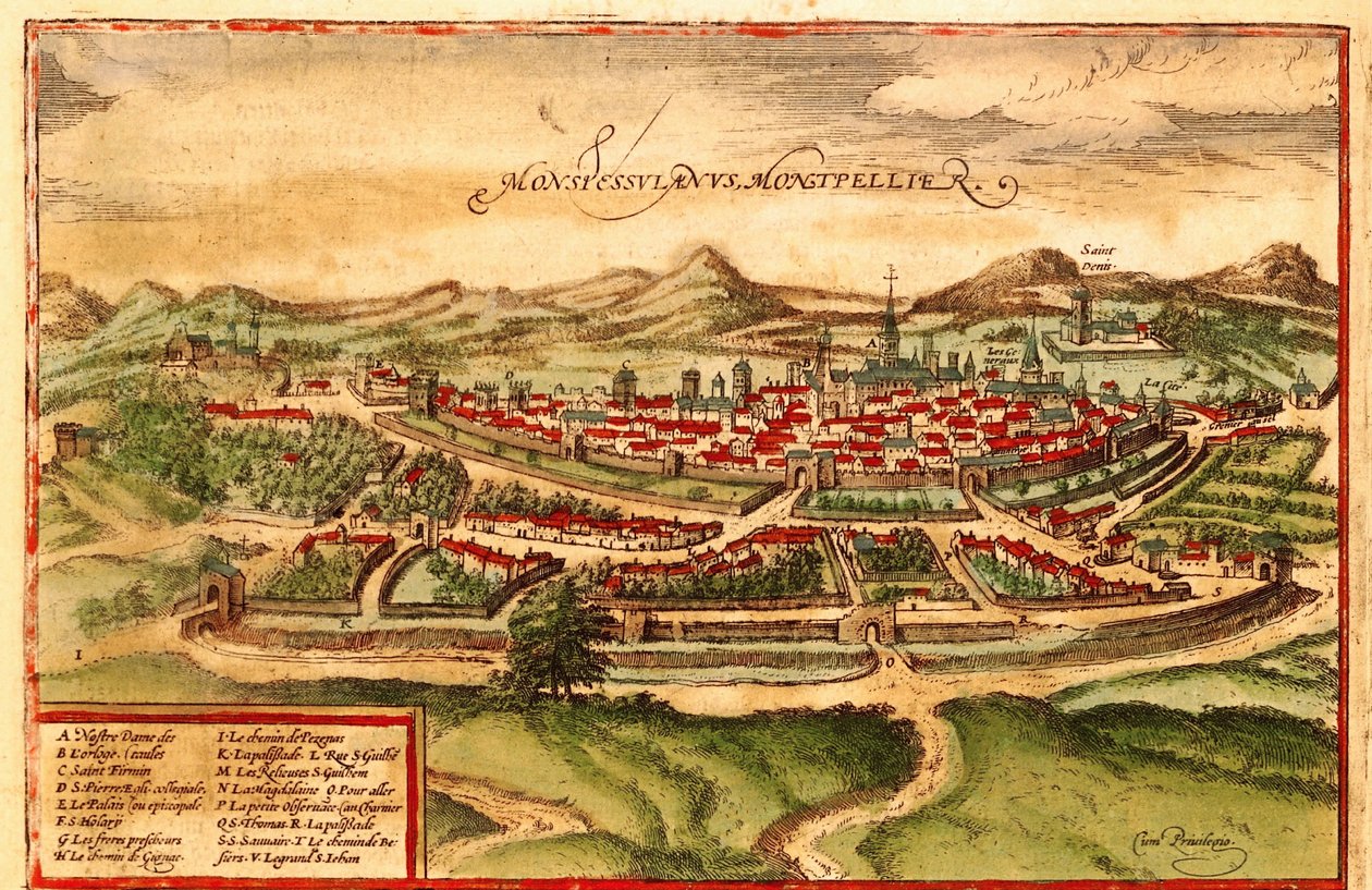 Montpellier, Francia de Georg and Hogenberg Franz (1535 90) Braun