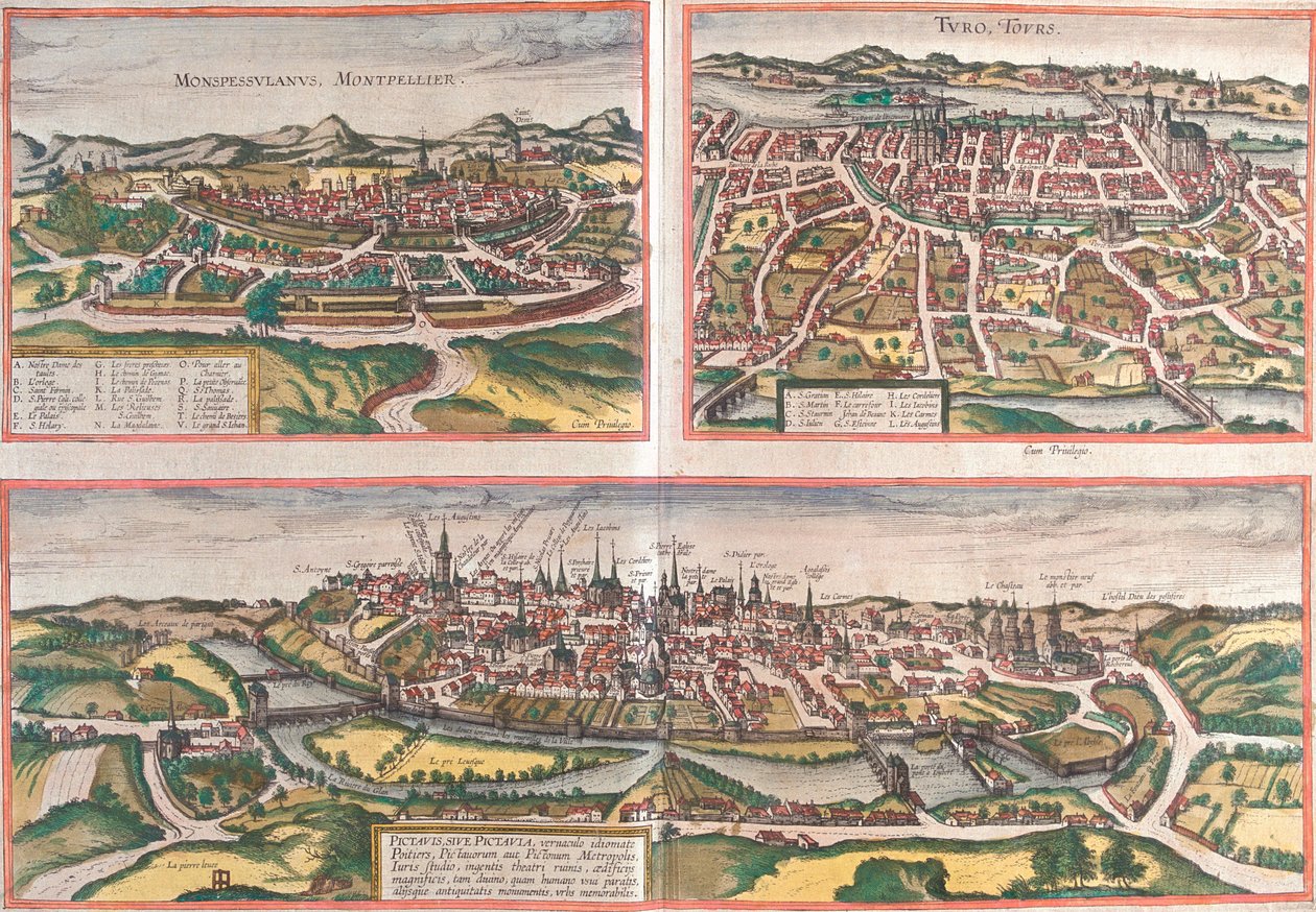 Montpellier, Tours, Poitiers, Francia de Georg and Hogenberg Franz (1535 90) Braun
