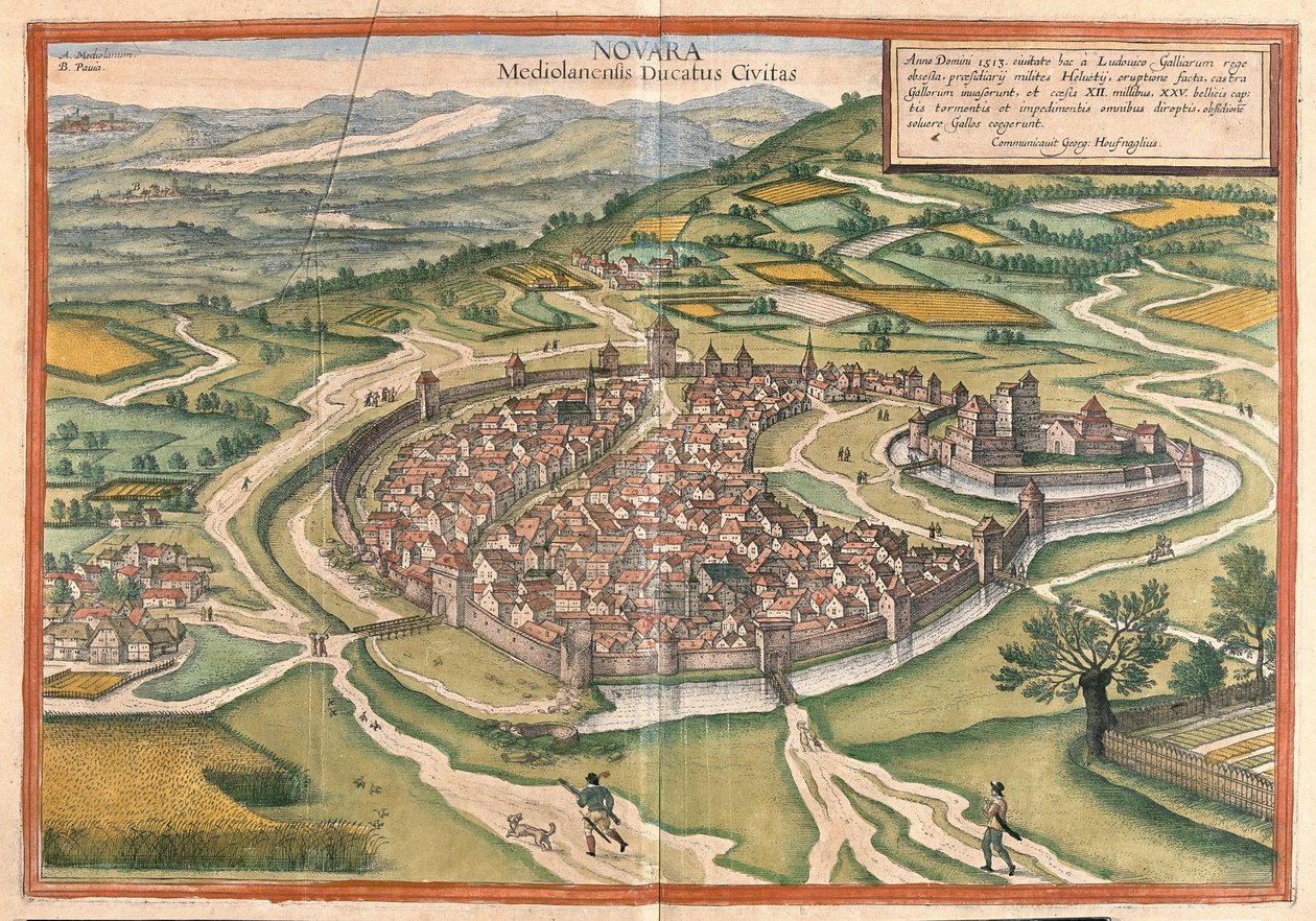 Novara, región del Piamonte, Italia de Georg Braun and Hogenberg Franz
