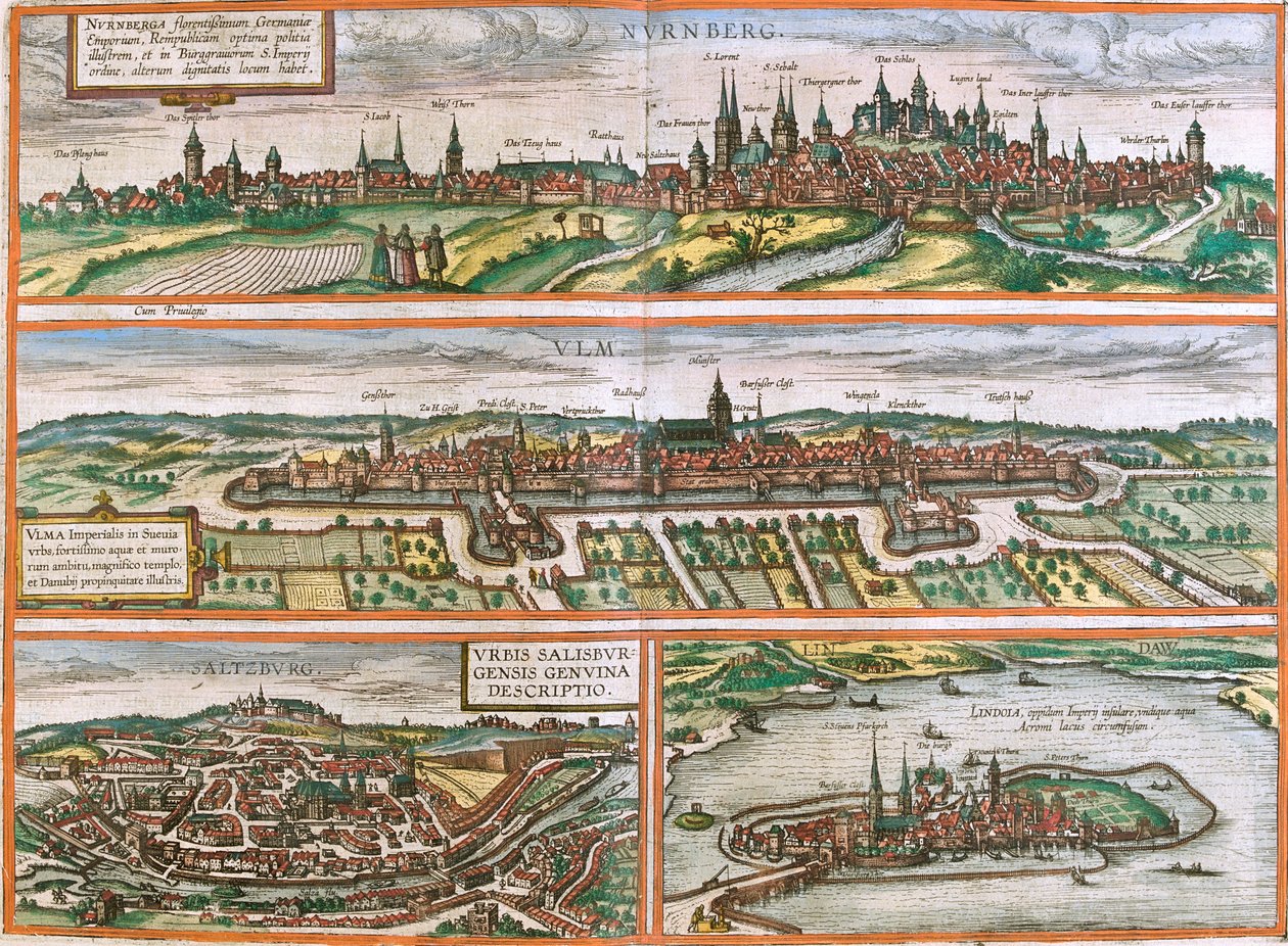 Núremberg, Ulm, Salzburgo, Lindau, Alemania, Austria de Georg and Hogenberg Franz (1535 90) Braun