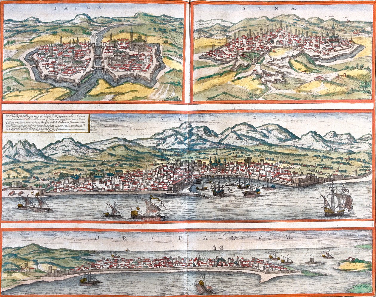 Parma, Siena, Palermo, Trapani, Italia de Georg and Hogenberg Franz (1535 90) Braun
