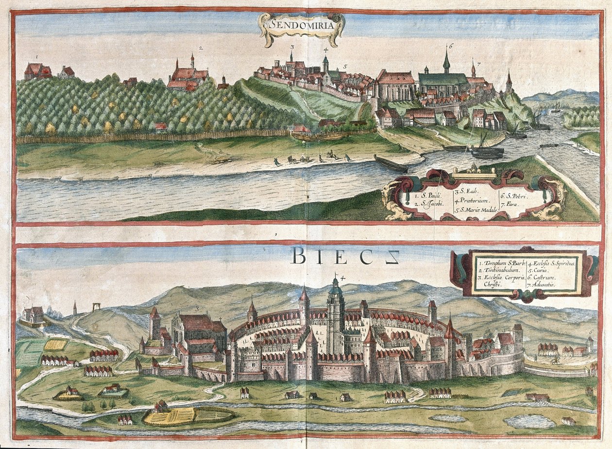 Sandomierz y Biecz, Polonia de Georg Braun and Hogenberg Franz