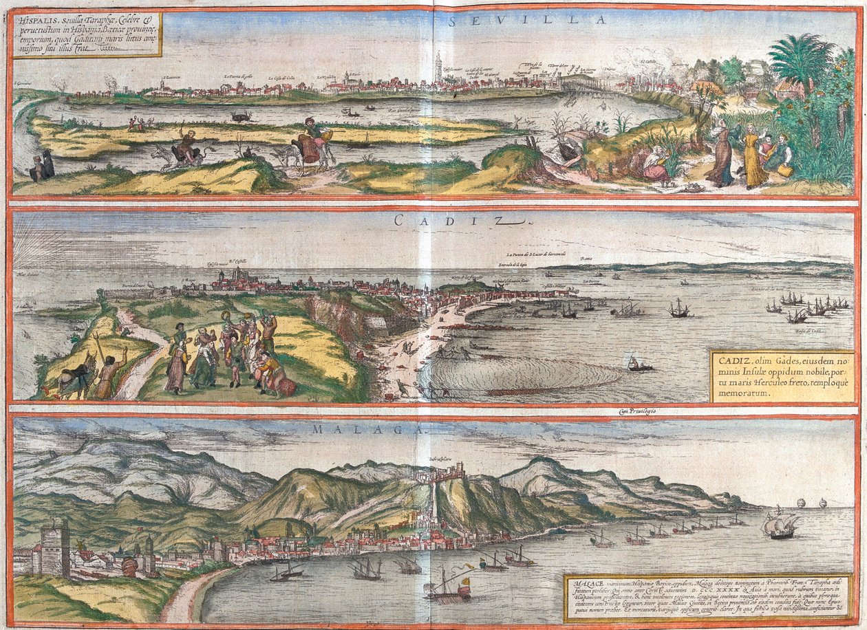 Seville, Cadiz, Málaga, Spain de Georg and Hogenberg Franz (1535 90) Braun