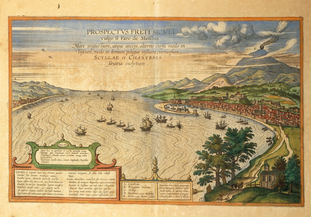 El Estrecho de Messina de Civitates Orbis Terrarum por Georg Braun de Georg Braun and Hogenberg Franz