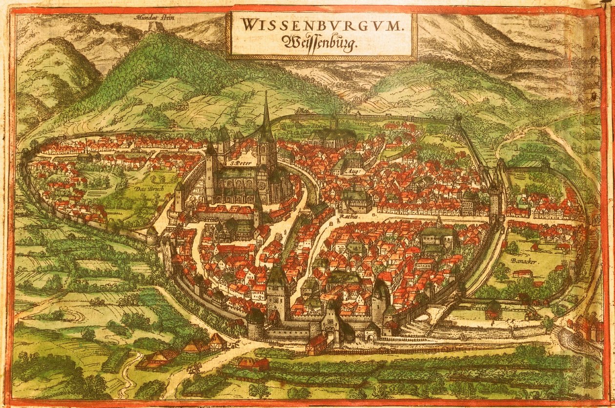 Wissembourg, Castillo Blanco, Alsacia de Georg and Hogenberg Franz (1535 90) Braun