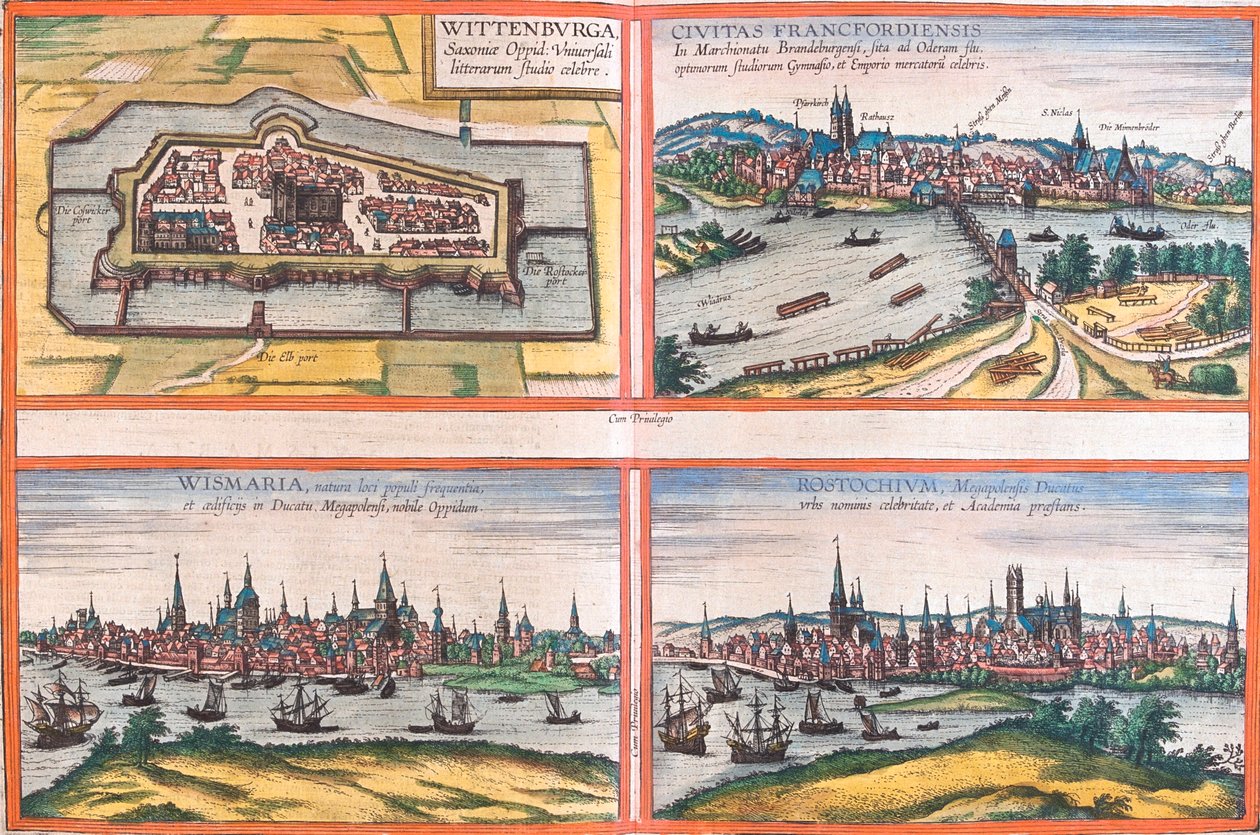 Wittenberg, Fráncfort, Wismar, Rostock, Alemania de Georg and Hogenberg Franz (1535 90) Braun