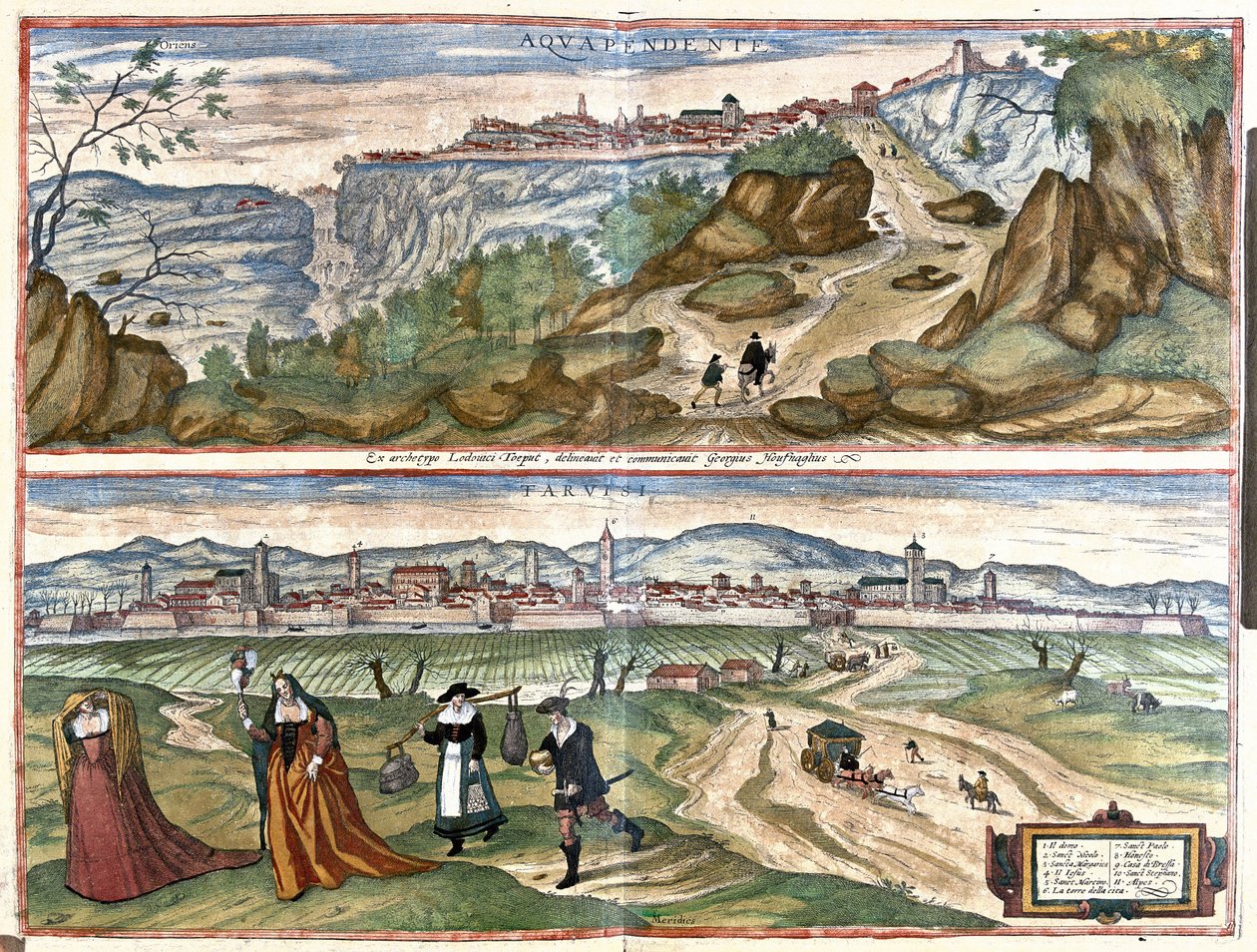 Acquapendente (provincia de Viterbo) y Treviso, Italia de Georg Braun and Hogenberg Franz