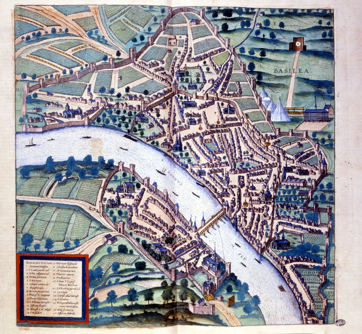 Basilea (Suiza), vista de pájaro - en "Atlas" de Braun & Hogenberg de Georg Braun and Hogenberg Franz
