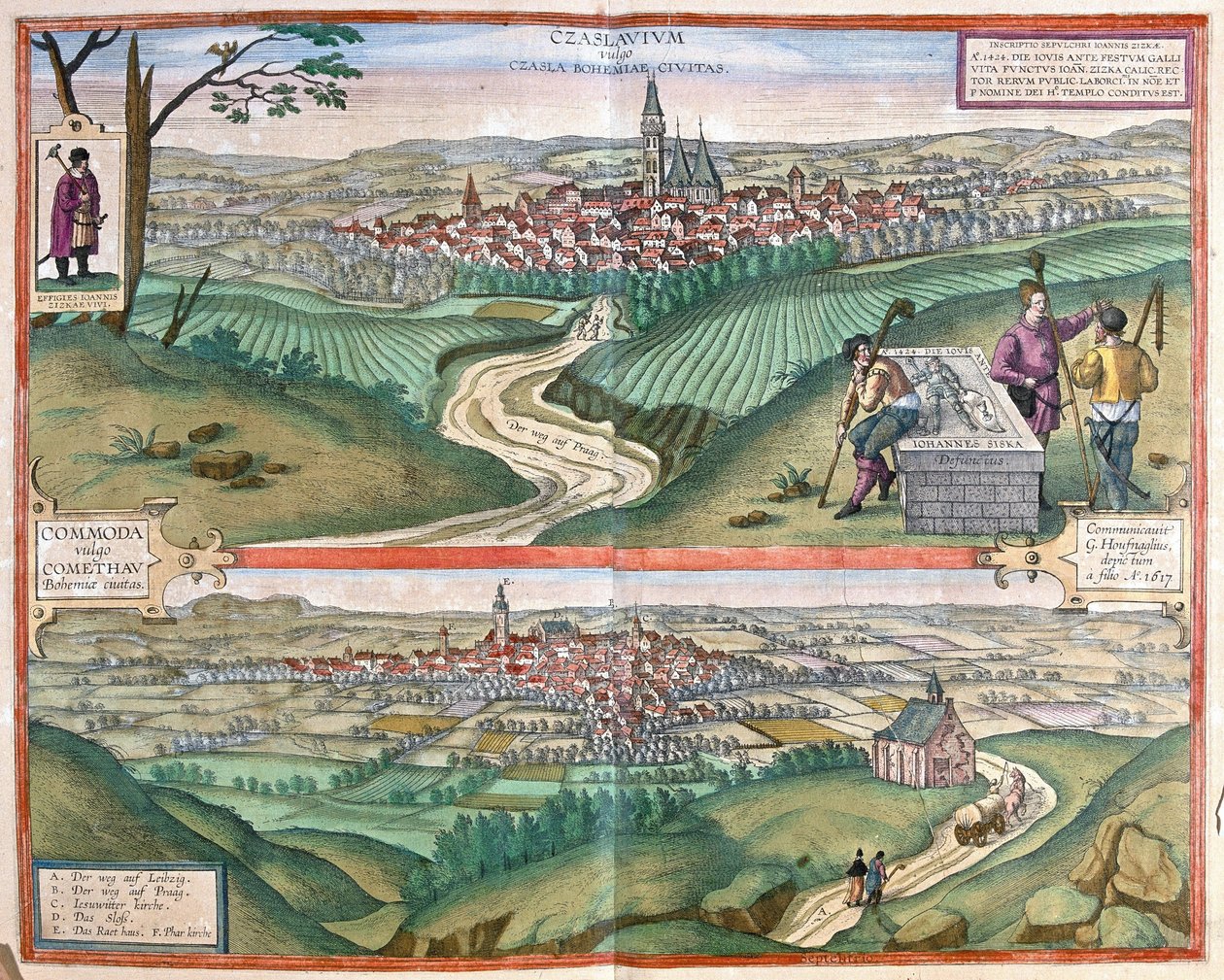 Caslav (Bohemia) y Chomutov, República Checa de Georg Braun and Hogenberg Franz