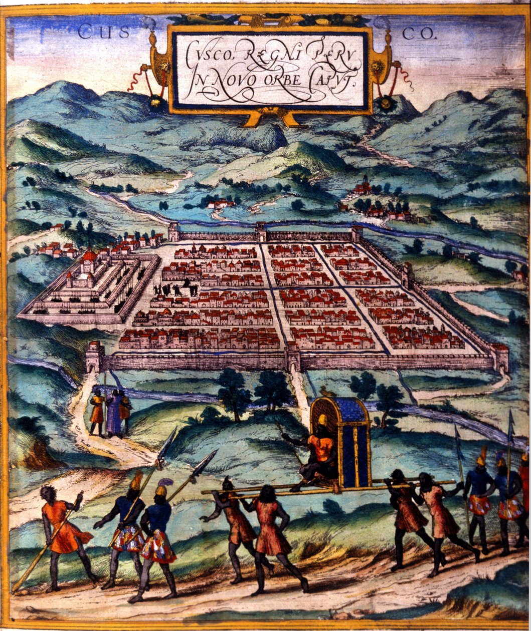 Cuzco, el principal centro de la civilización Inca. Atlas de Braun & Hogenberg de Georg Braun and Hogenberg Franz