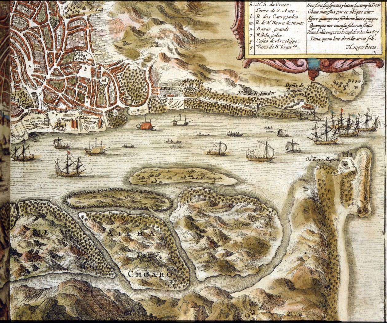 Goa. Según el Atlas “Civitates Orbis Terrarum” de Braun y Hogenberg de Georg Braun and Hogenberg Franz