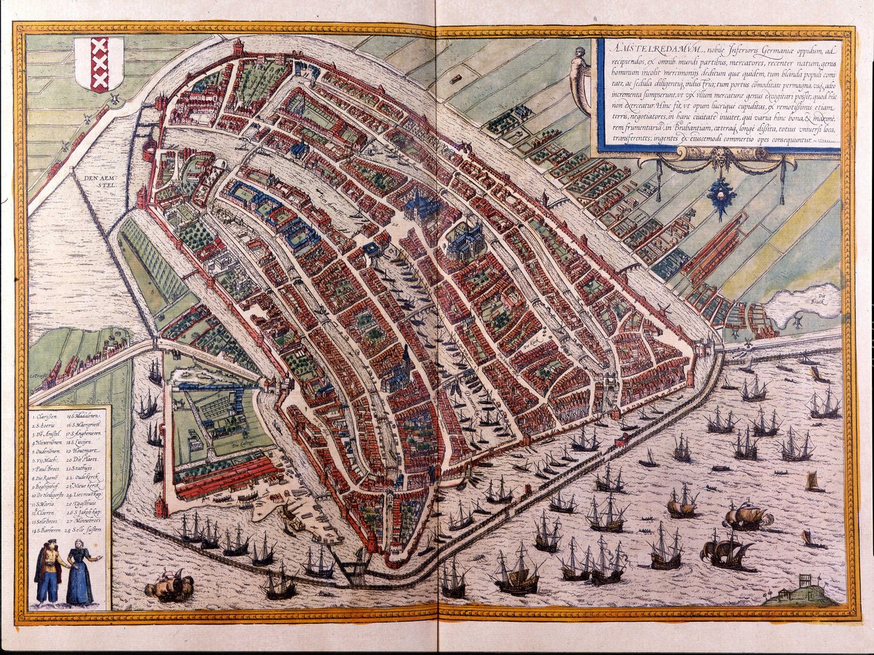 Mapa de Ámsterdam. Atlas de Braun y Hogenberg. Ámsterdam 1588 de Georg Braun and Hogenberg Franz