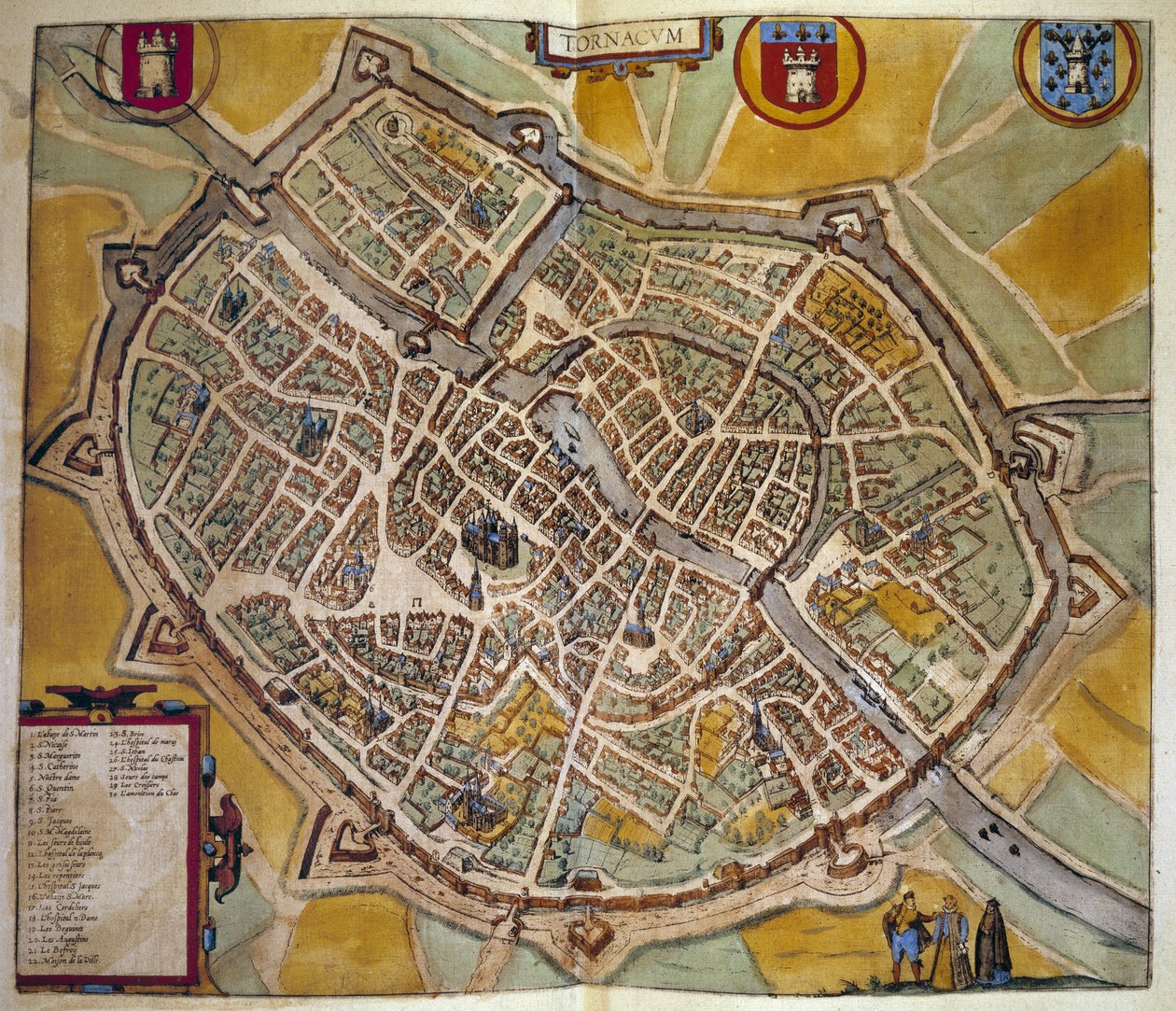 Mapa de la ciudad de Tours en Francia. Grabado del Atlas de "Braun y Hogenberg" 1572 de Georg Braun and Hogenberg Franz