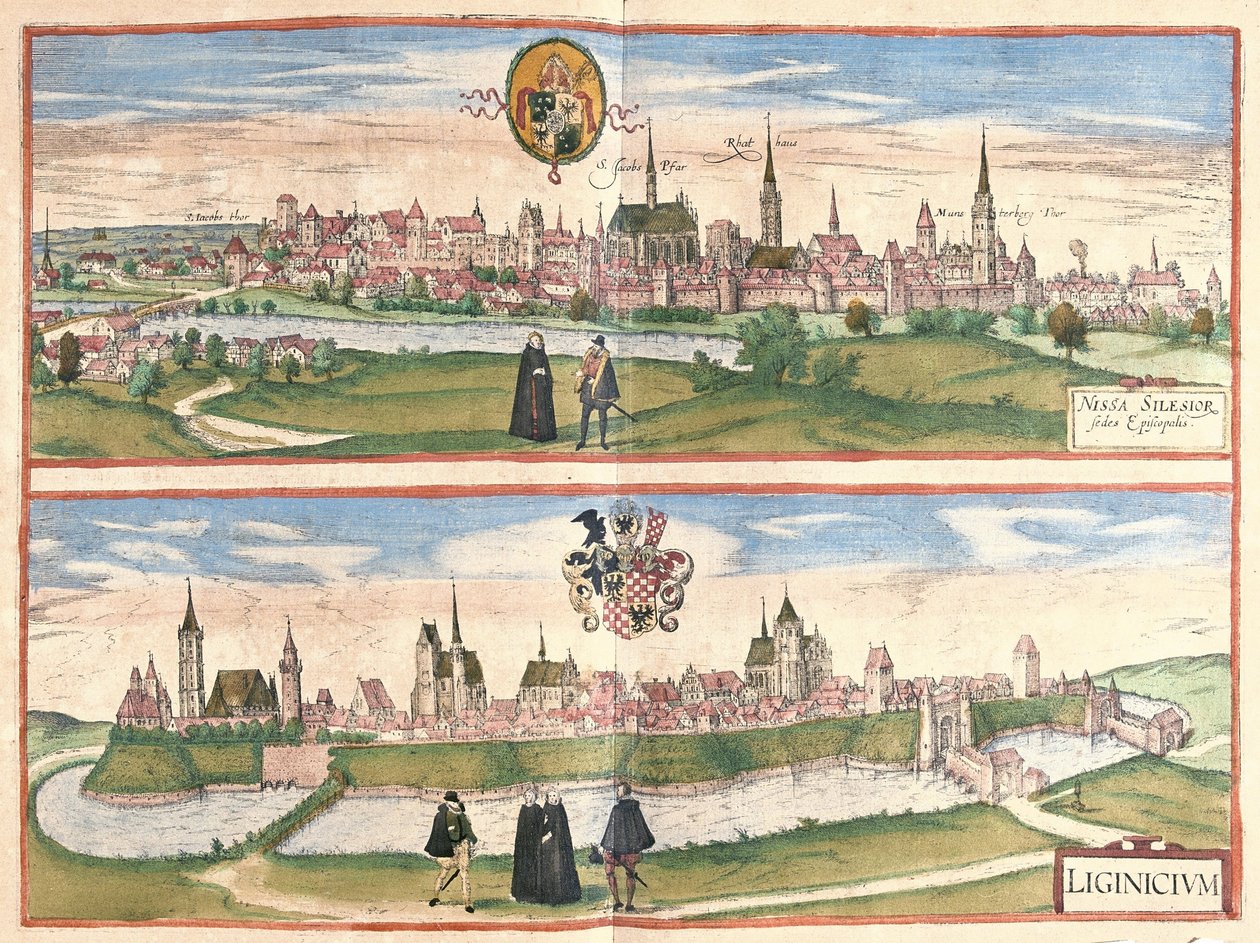 Nysa y Legnica (Lignica), Polonia de Georg Braun and Hogenberg Franz
