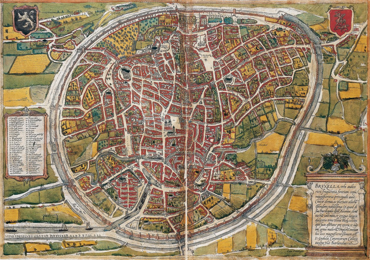 Plano de la ciudad de Bruselas de Georg Braun and Hogenberg Franz