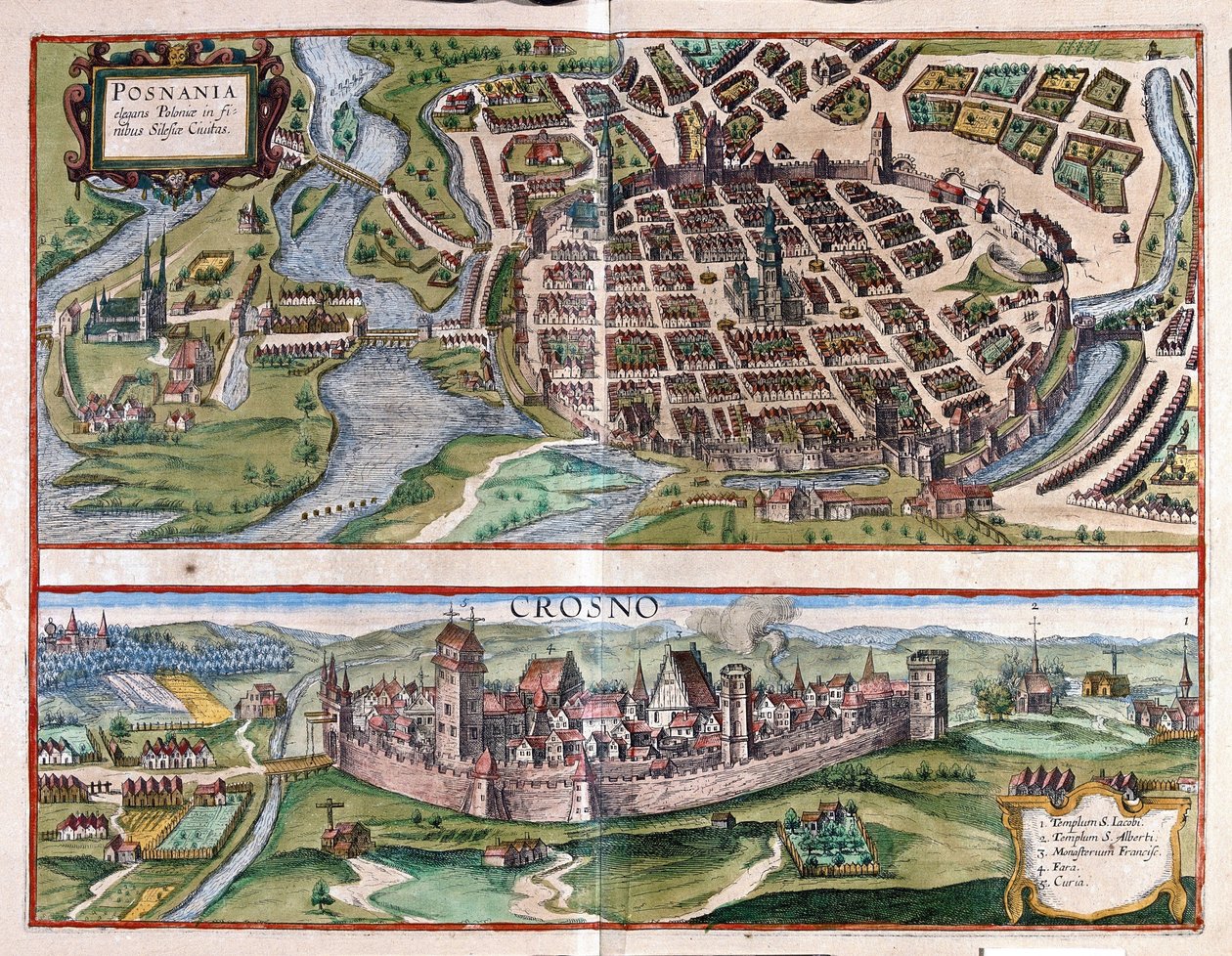 Poznan y Krosno, Polonia de Georg Braun and Hogenberg Franz