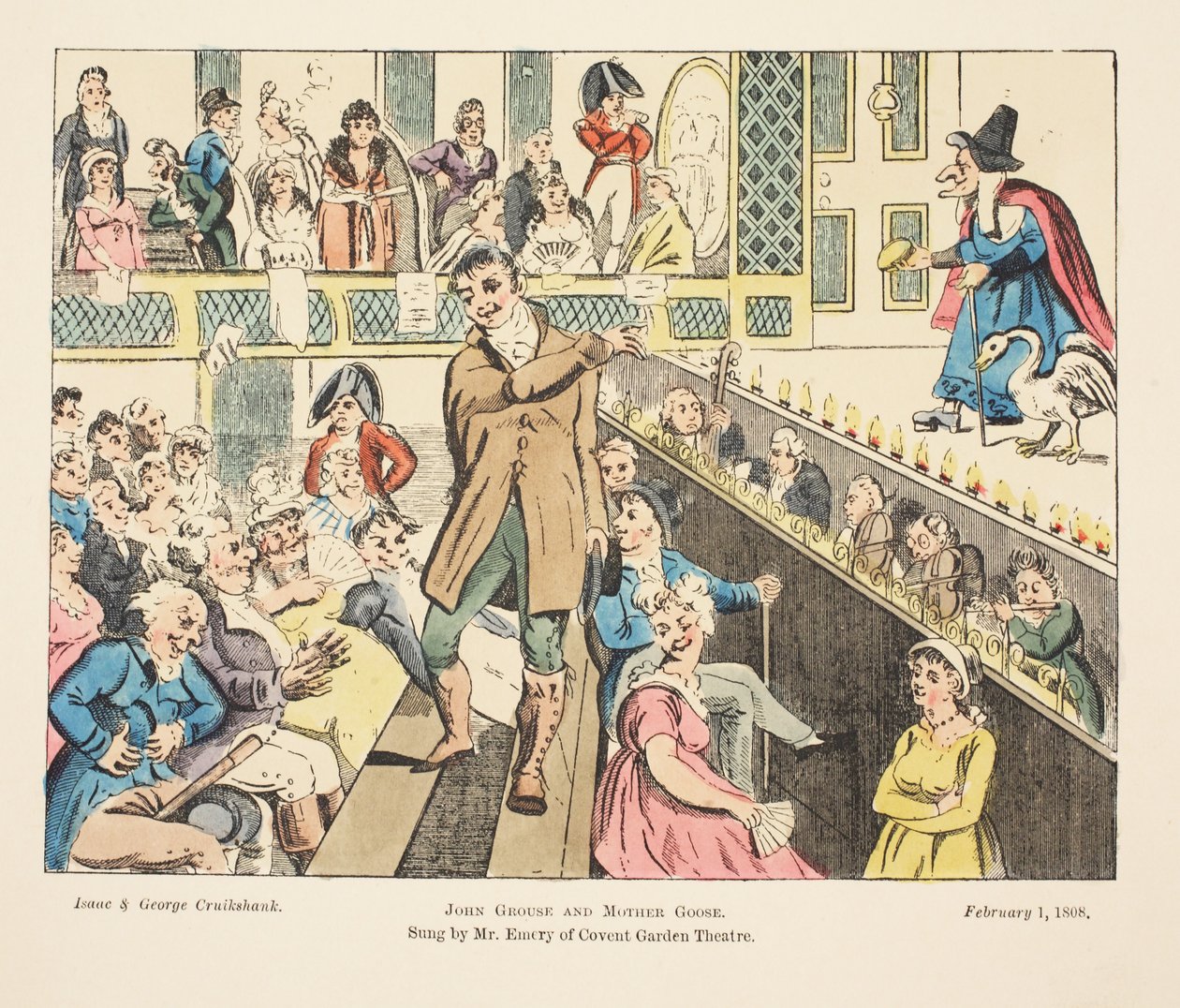 John Grouse y Mother Goose, Cantado por el Sr. Emery de Covent Garden, pub. 1808 de Isaac, Robert and George Cruikshank