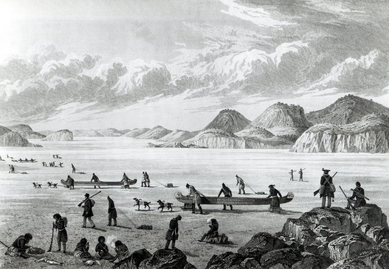 Expedición pasando por Point Lata en el hielo, grabado por Edward Francis Finden (1791-1857) 25 de junio de 1821 de George Back