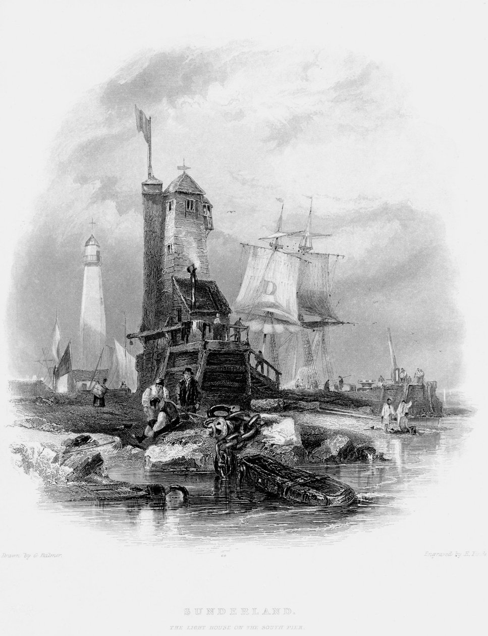 Faro de Sunderland en el Muelle Sur, 1841 de George Balmer