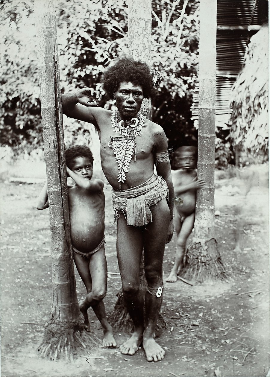 Hombre y dos niños, Papúa Nueva Guinea, 1899 de George Brown