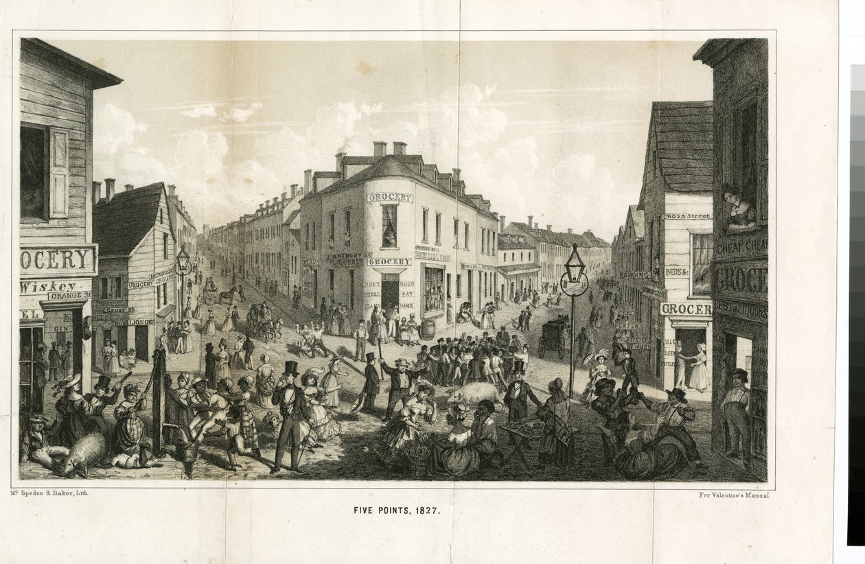 Five Points, 1827, grabado por McSpedon y Baker, 1855 de George Catlin
