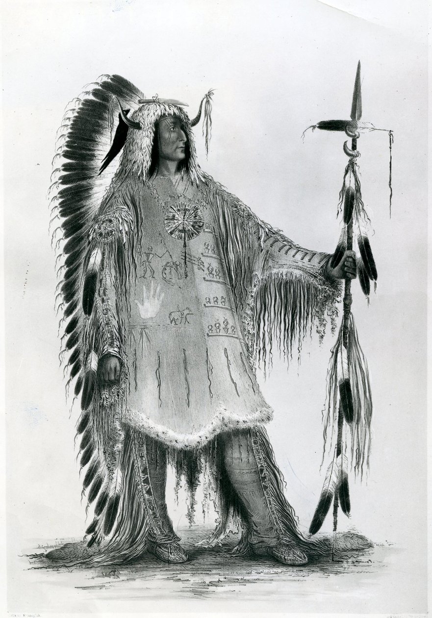 Mato-Tope, segundo jefe del pueblo Mandan, c.1833 (litografía en blanco y negro) de George Catlin