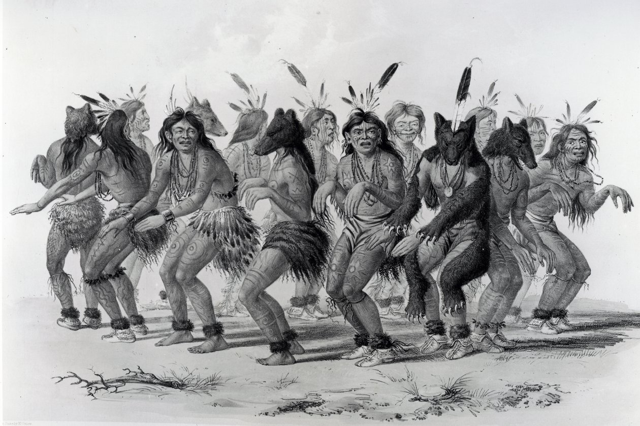 Danza del oso nativo americano, grabado por John McGahey de George Catlin