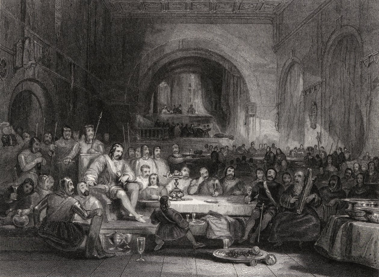 El Príncipe Llewellyn y sus Barones, grabado por William Radclyffe (1783-1855) de George Cattermole