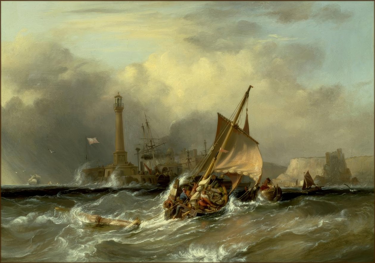 Barcos en fuerte corriente frente a Margate de George Chambers
