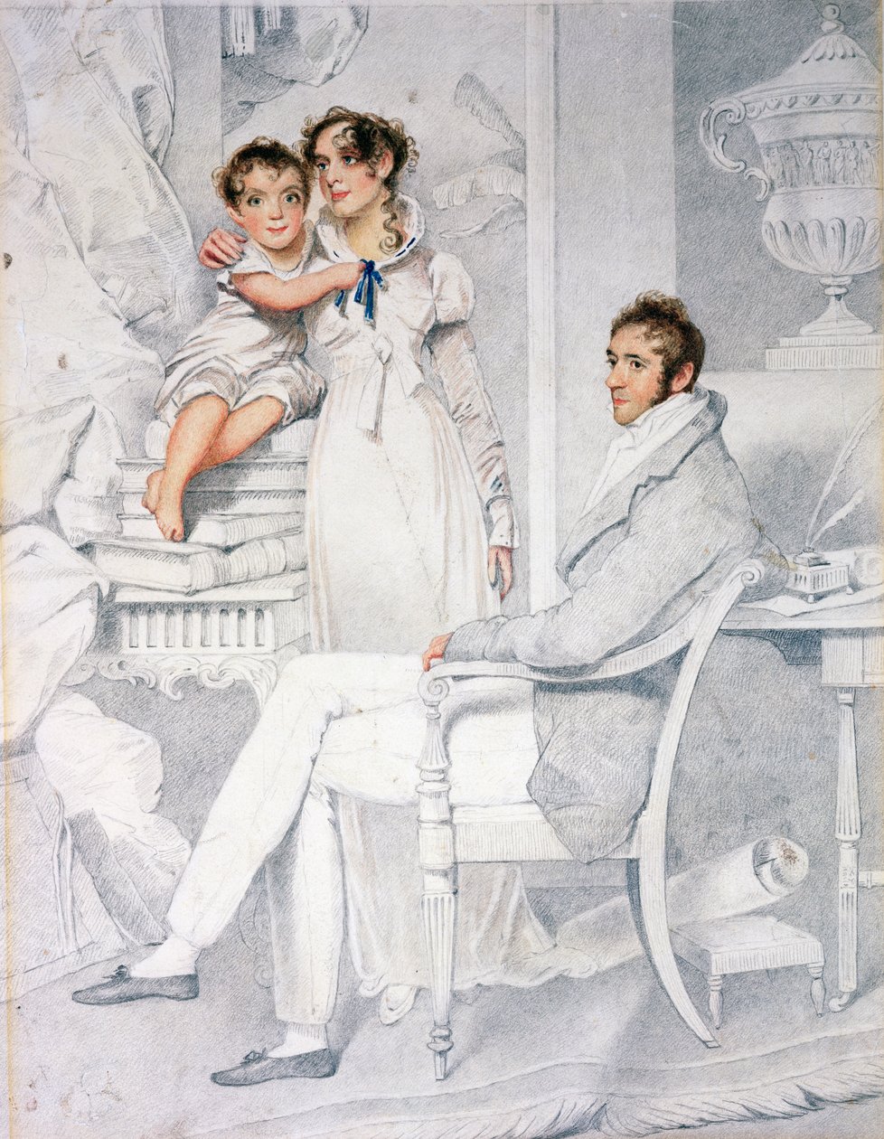 El Sr. y la Sra. Richmond Thackeray y su hijo, William Makepeace Thackeray (1811-63) 1814 de George Chinnery