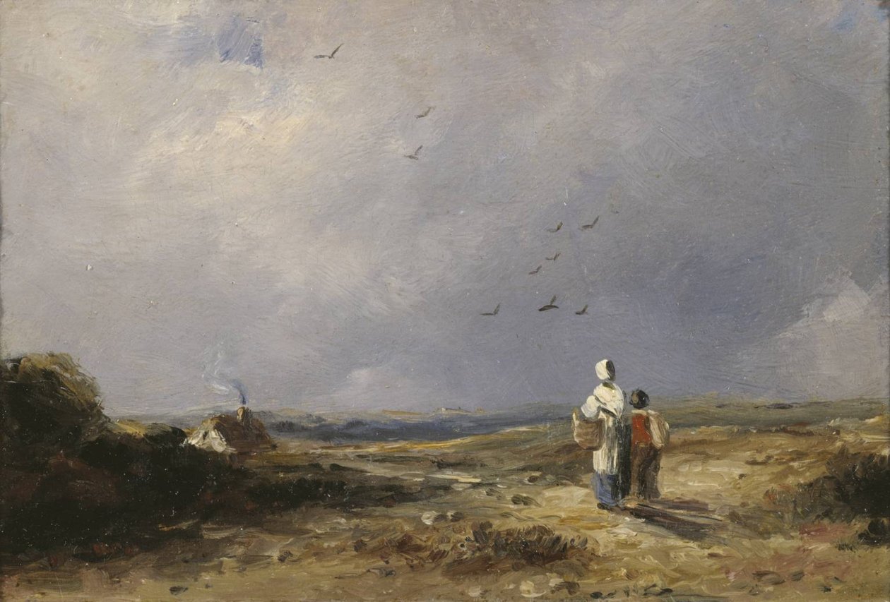 Paisaje con cabaña y figuras de George Constable