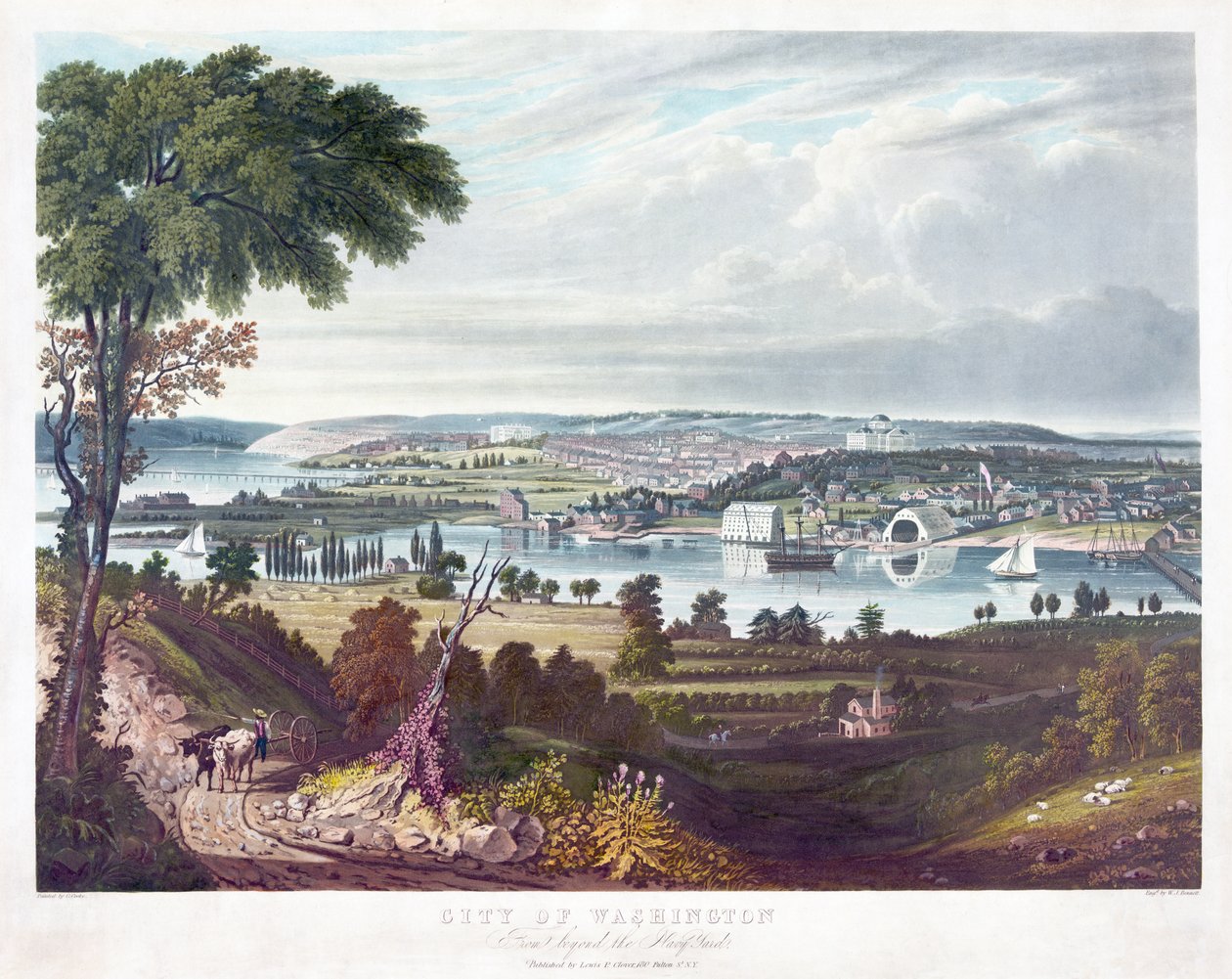 Ciudad de Washington desde más allá del astillero naval, grabado por William James Bennett (1787-1844) c.1834 de George Cooke