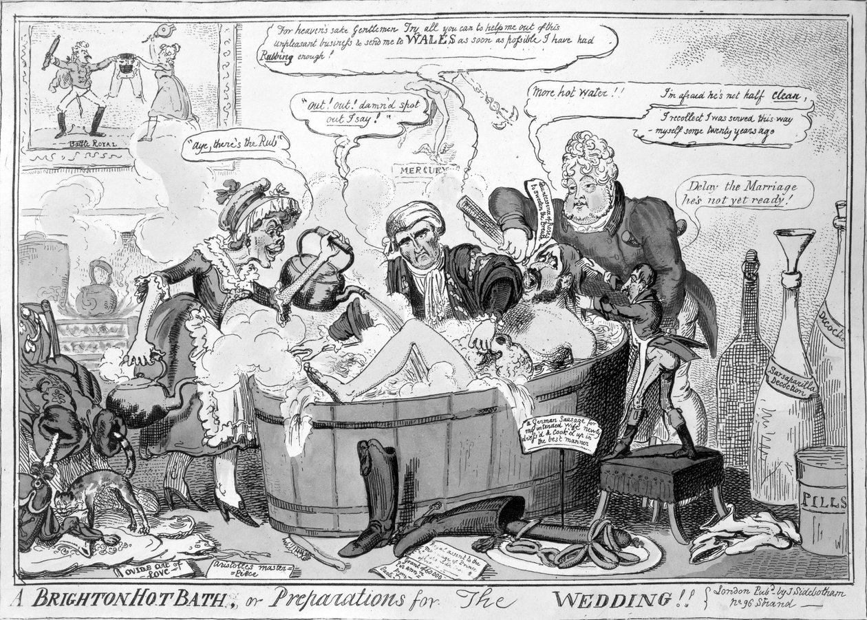 Un baño caliente en Brighton, o preparativos para la boda, 1816 de George Cruikshank