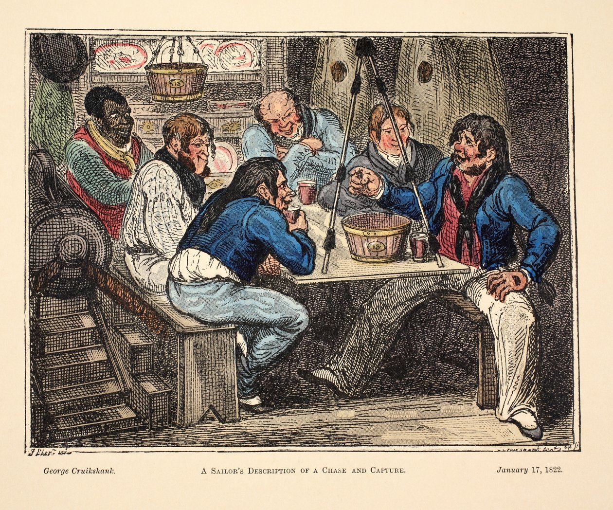 Descripción de un Marinero de una Persecución y Captura, pub. 1822 de George Cruikshank