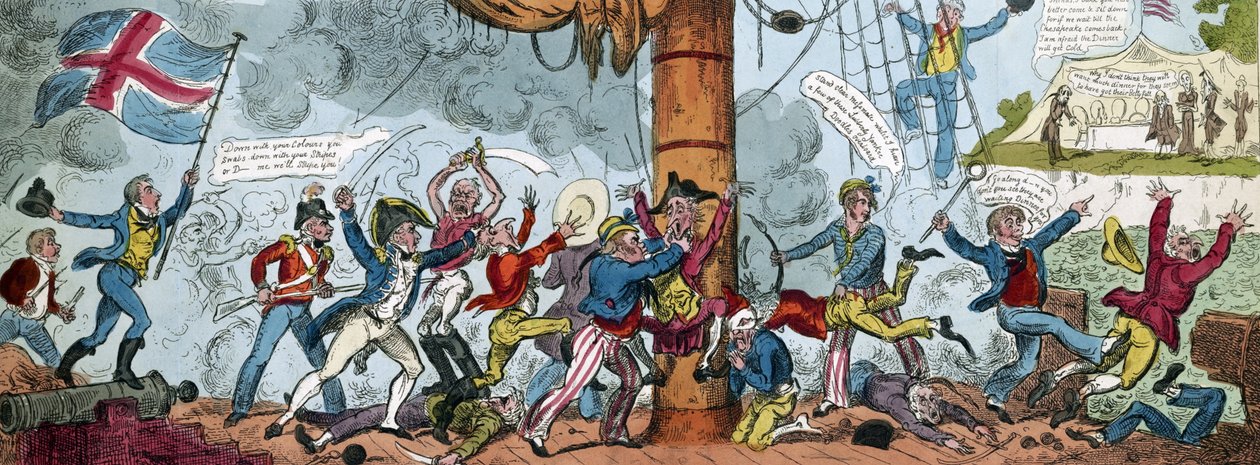 Caricatura que representa a un grupo de abordaje británico, 1813 de George Cruikshank