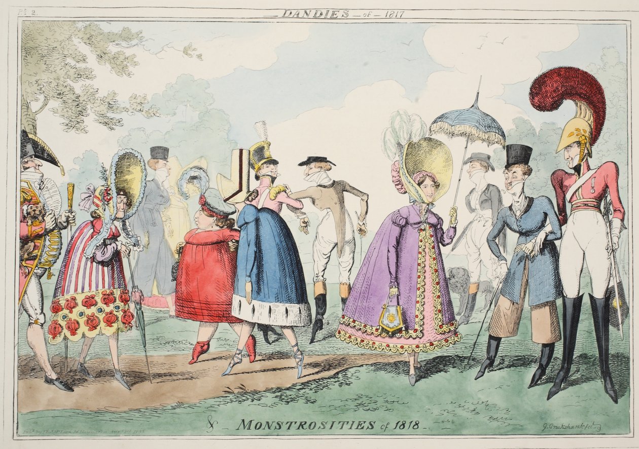 Dandis de 1817 y monstruosidades de 1818, pub. 1835 de George Cruikshank